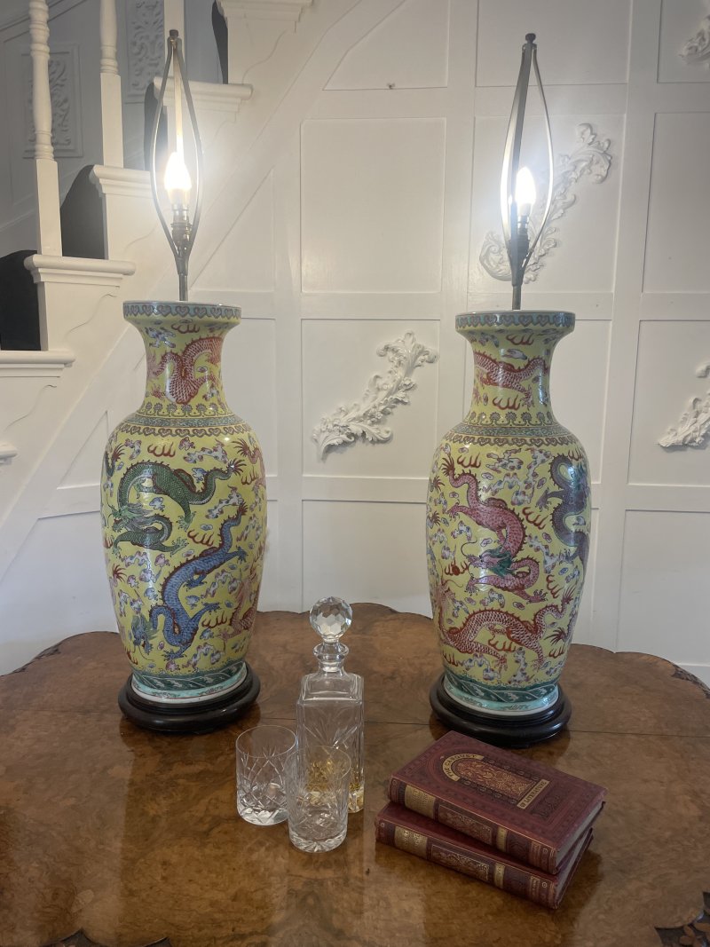 Large Pair of Antique 19th Century Chinese Porcelain Vase Lamps 105 x 24 cm - Image 2